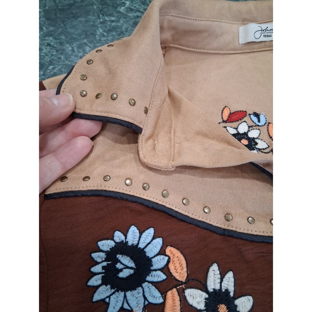 John Moon Western Cowgirl Shirt Sz L Embroidered Fringe Studded Floral Rodeo - Picture 5 of 13